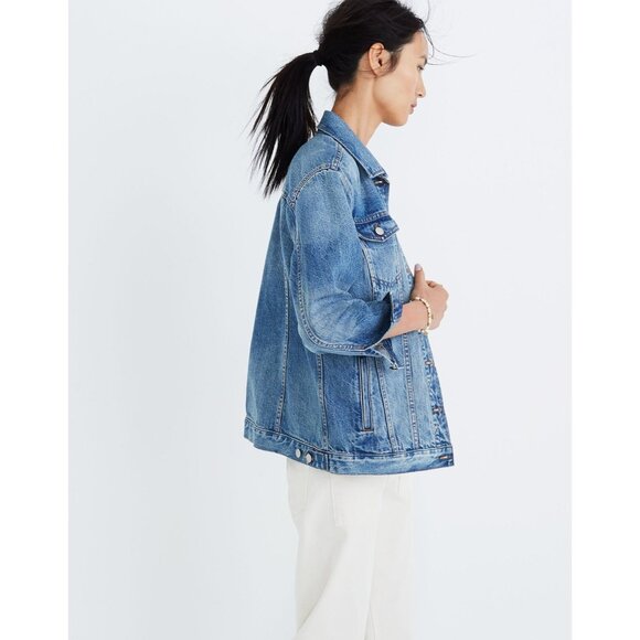 Madewell Oversized Jean Truck Jacket Womens S Button Up Capstone Wash Denim Blue - Picture 14 of 14